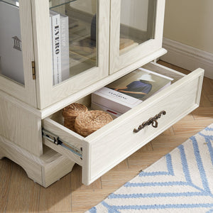English Elm Lighted Glass Curio Cabinet - Elegant 2-Door Display With Adjustable Shelves & Integrated Lighting, White Finish W1758P300115