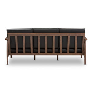 Baxton Studio Baxton Venza Mid-Century Modern Sofa in Walnut Wood with Black Faux Leather for Stylish Comfort Venza-Black/Walnut Brown-SF