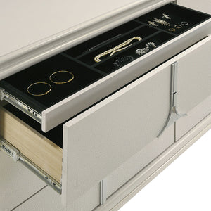 English Elm Gwendolyn Pearl White 6-Drawer Dresser Cabinet with Diamond Star Drawers, Jewelry Tray & Acrylic Legs B062P375502