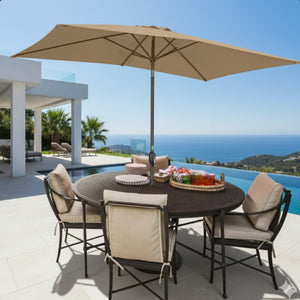 English Elm 6.5 X 10 Ft Rectangular Outdoor Patio Umbrella with Crank Tilt Uv Resistant Canopy Khaki B082P454989