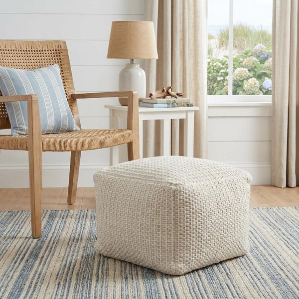 18 Inch Square Cotton Blend Cube Pouf Ottoman Bohemian Floor Seat for Living Spaces