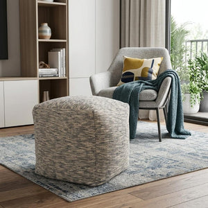 18 Inch Square Cotton Blend Striped Cube Pouf Ottoman for Bohemian Living Room Seating