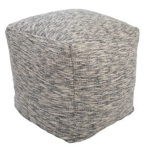 18 Inch Square Cotton Blend Striped Cube Pouf Ottoman for Bohemian Living Room Seating