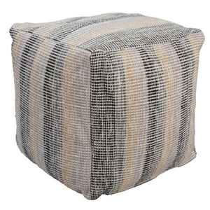 HomeRoots 18 Inch Square Cotton Blend Striped Cube Pouf Ottoman for Bohemian Living Room Seating Beige / Black 755495