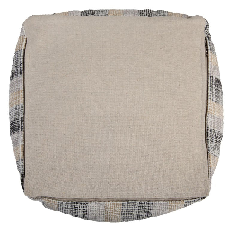 HomeRoots 18 Inch Square Cotton Blend Striped Cube Pouf Ottoman for Bohemian Living Room Seating Beige / Black 755495
