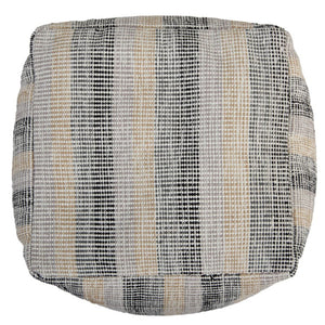18 Inch Square Cotton Blend Striped Cube Pouf Ottoman for Bohemian Living Room Seating
