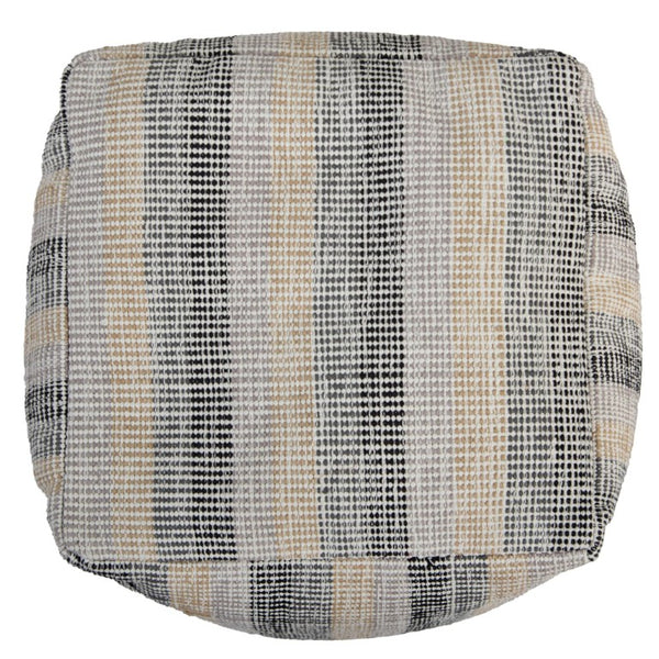 18 Inch Square Cotton Blend Striped Cube Pouf Ottoman for Bohemian Living Room Seating