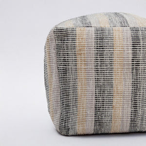 18 Inch Square Cotton Blend Striped Cube Pouf Ottoman for Bohemian Living Room Seating