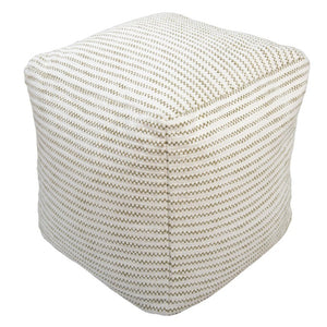 18 Inch Square Cotton Blend Striped Cube Pouf Ottoman for Bohemian Living Room Seating