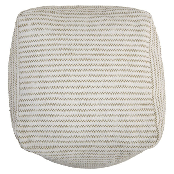 18 Inch Square Cotton Blend Striped Cube Pouf Ottoman for Bohemian Living Room Seating