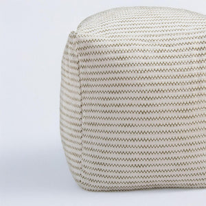 18 Inch Square Cotton Blend Striped Cube Pouf Ottoman for Bohemian Living Room Seating