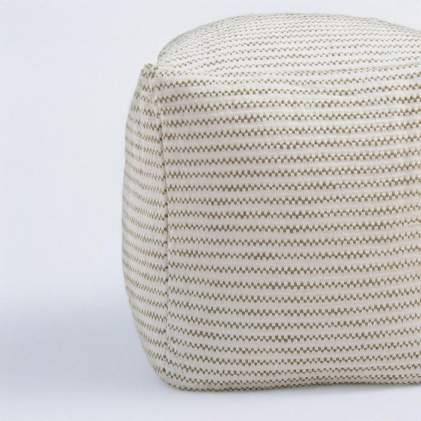 18 Inch Square Cotton Blend Striped Cube Pouf Ottoman for Bohemian Living Room Seating