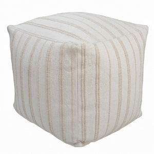 18 Inch Square Cotton Blend Striped Cube Pouf Ottoman for Bohemian Living Room Seating