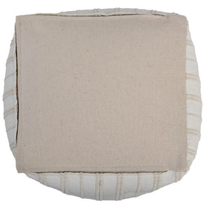 18 Inch Square Cotton Blend Striped Cube Pouf Ottoman for Bohemian Living Room Seating