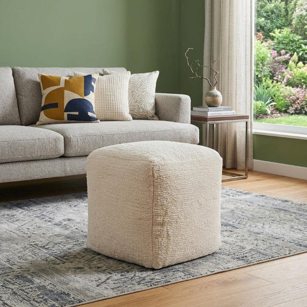 18 Inch Square Cotton Blend Cube Pouf Ottoman Bohemian Floor Seat for Living Spaces