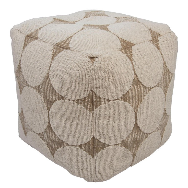 18 Inch Woven Cotton Blend Geometric Pouf for Boho Living Rooms Neutral Tones