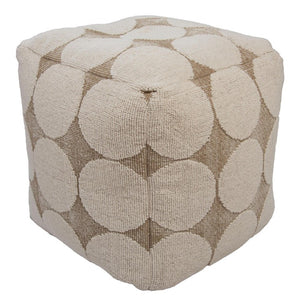 18 Inch Woven Cotton Blend Geometric Pouf for Boho Living Rooms Neutral Tones