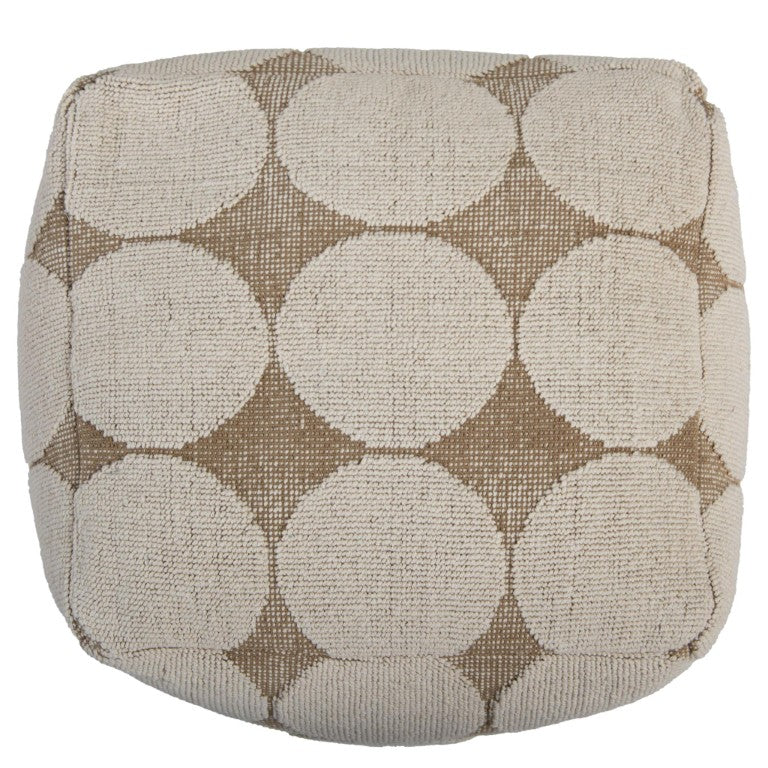 18 Inch Woven Cotton Blend Geometric Pouf for Boho Living Rooms Neutral Tones