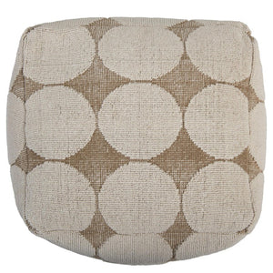 18 Inch Woven Cotton Blend Geometric Pouf for Boho Living Rooms Neutral Tones