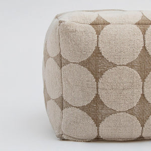 18 Inch Woven Cotton Blend Geometric Pouf for Boho Living Rooms Neutral Tones