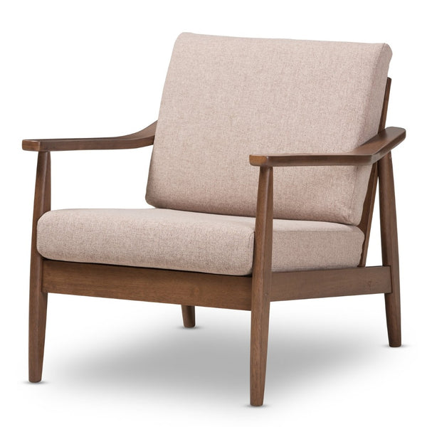 Baxton Studio Baxton Studio Venza Lounge Chair - Mid-Century Modern Walnut Frame with Plush Light Brown Cushions Venza-Brown/Walnut Brown-CC