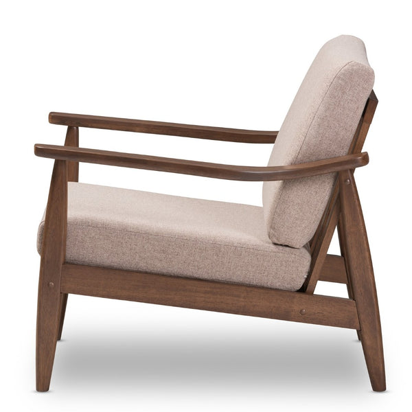 Baxton Studio Baxton Studio Venza Lounge Chair - Mid-Century Modern Walnut Frame with Plush Light Brown Cushions Venza-Brown/Walnut Brown-CC