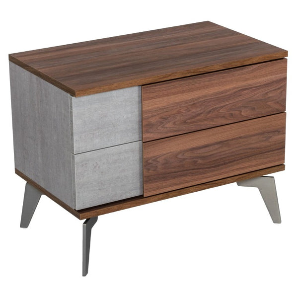 VIG Furniture Palermo Modern Italian Nightstand With Faux Concrete Top & Paneled Walnut, Soft-Close Drawers, Metal Legs VGACPALERMO-WAL-NS