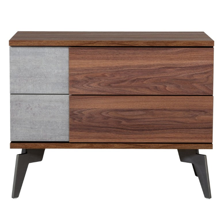 VIG Furniture Palermo Modern Italian Nightstand With Faux Concrete Top & Paneled Walnut, Soft-Close Drawers, Metal Legs VGACPALERMO-WAL-NS