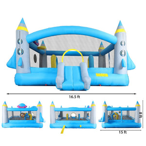 English Elm Multifunctional Kids Backyard Bounce and Slide Inflatable with Blower Mesh Walls W1677115481