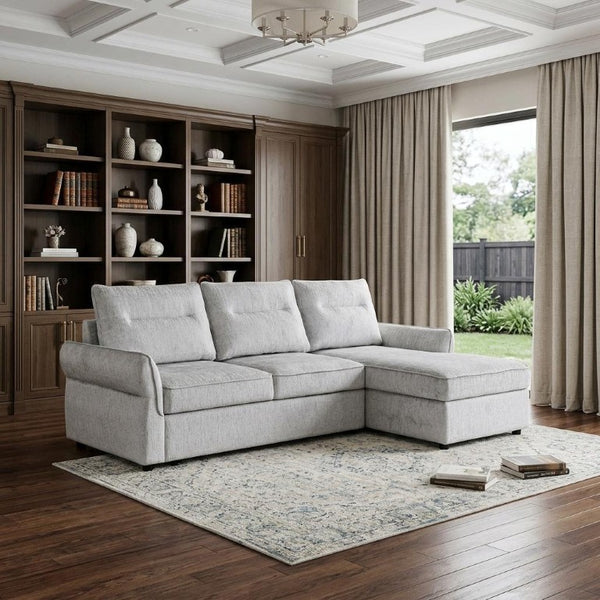 103 Inch Sleeper Sectional Sofa with Right Chaise Upholstered in Plush Gray Fabric