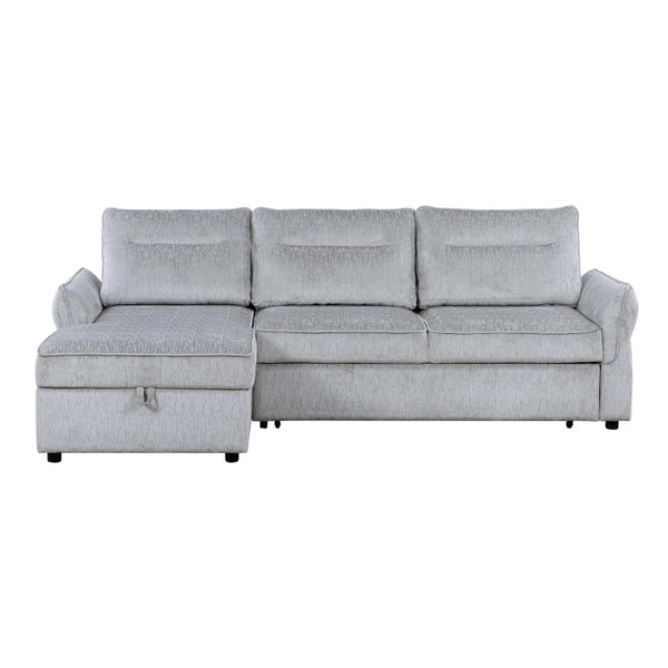 HomeRoots 103 Inch Sleeper Sectional Sofa with Right Chaise Upholstered in Plush Gray Fabric 755583