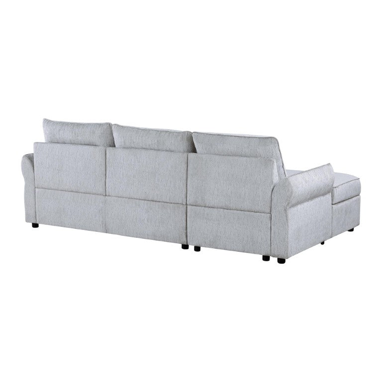 HomeRoots 103 Inch Sleeper Sectional Sofa with Right Chaise Upholstered in Plush Gray Fabric 755583