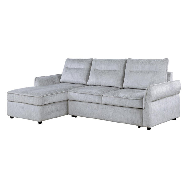 103 Inch Sleeper Sectional Sofa with Right Chaise Upholstered in Plush Gray Fabric