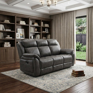 85 Inch Reclining Sofa in Plush Neutral Fabric for Comfortable Living Room Seating