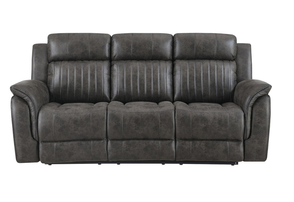 HomeRoots 85 Inch Reclining Sofa in Plush Neutral Fabric for Comfortable Living Room Seating 755586