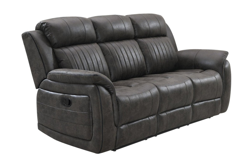 HomeRoots 85 Inch Reclining Sofa in Plush Neutral Fabric for Comfortable Living Room Seating 755586