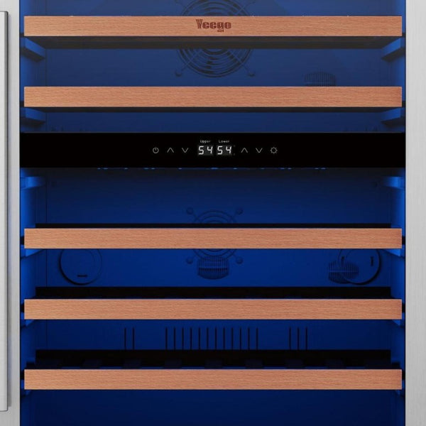 32 Inch Dual Zone Wine Cooler in Sleek Metal with Two Independent Cooling Chambers