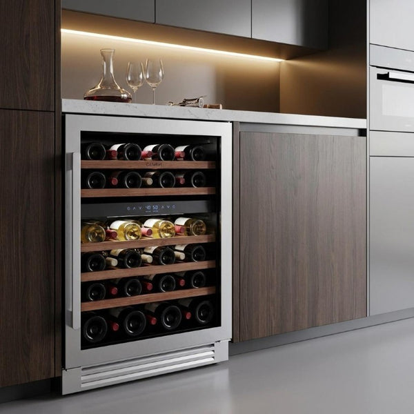 34 Inch Stainless Steel Dual Zone Wine Cooler with Glass Door for Home Bar