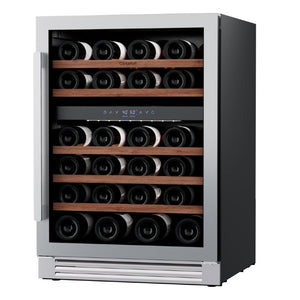 HomeRoots 34 Inch Stainless Steel Dual Zone Wine Cooler with Glass Door for Home Bar 755591