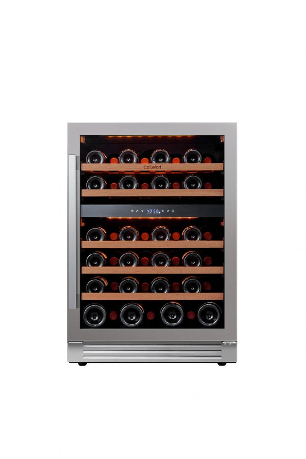 34 Inch Stainless Steel Dual Zone Wine Cooler with Glass Door for Home Bar