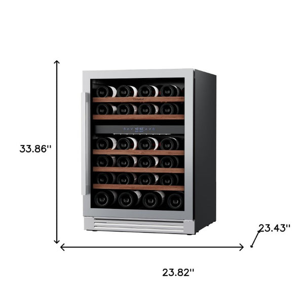 34 Inch Stainless Steel Dual Zone Wine Cooler with Glass Door for Home Bar