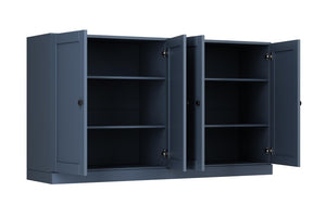 HomeRoots 64 Inch Solid Wood French Blue Sideboard with Four Cabinet Doors for Dining Room 755616