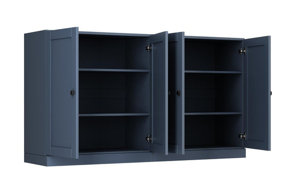 HomeRoots 64 Inch Solid Wood French Blue Sideboard with Four Cabinet Doors for Dining Room 755616