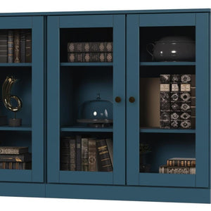 64 Inch Solid Wood Buffet Sideboard with Four Glass Panel Doors for Elegant Dining Storage