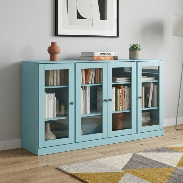 65 Inch Solid Wood Buffet Sideboard with Glass Panel Doors for Elegant Dining Rooms