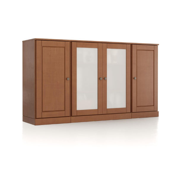 HomeRoots 65 Inch Solid Wood Sideboard Buffet with Four Glass Doors for Elegant Dining Rooms 755671