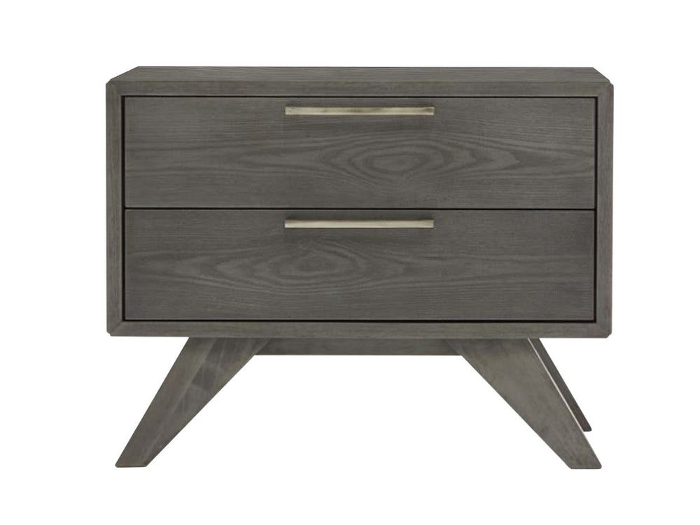VIG Furniture Soria Grey Wash Nightstand With 2 Drawers, Solid Build, Brushed Steel Handles, No Assembly Needed VGMABR-32-NS-GRY