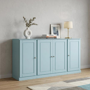 65 Inch Solid Wood Buffet Sideboard with Four Glass Cabinet Doors for Dining Rooms