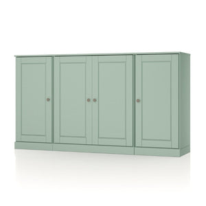HomeRoots 65 Inch Sage Solid Wood Buffet Cabinet with Four Glass Front Doors for Dining Room 755687