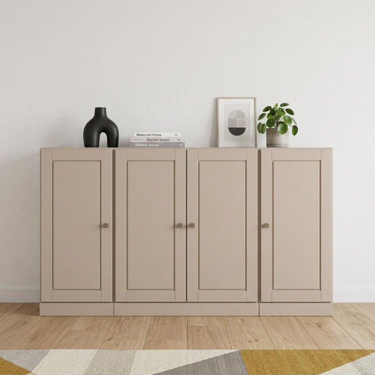 HomeRoots 65 Inch Solid Wood Buffet Cabinet with Glass Panel Doors for Elegant Dining Storage 755688